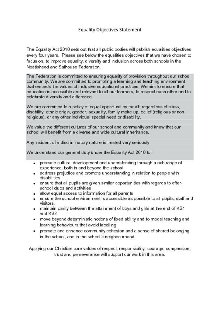 thumbnail of Equality Objectives Statement