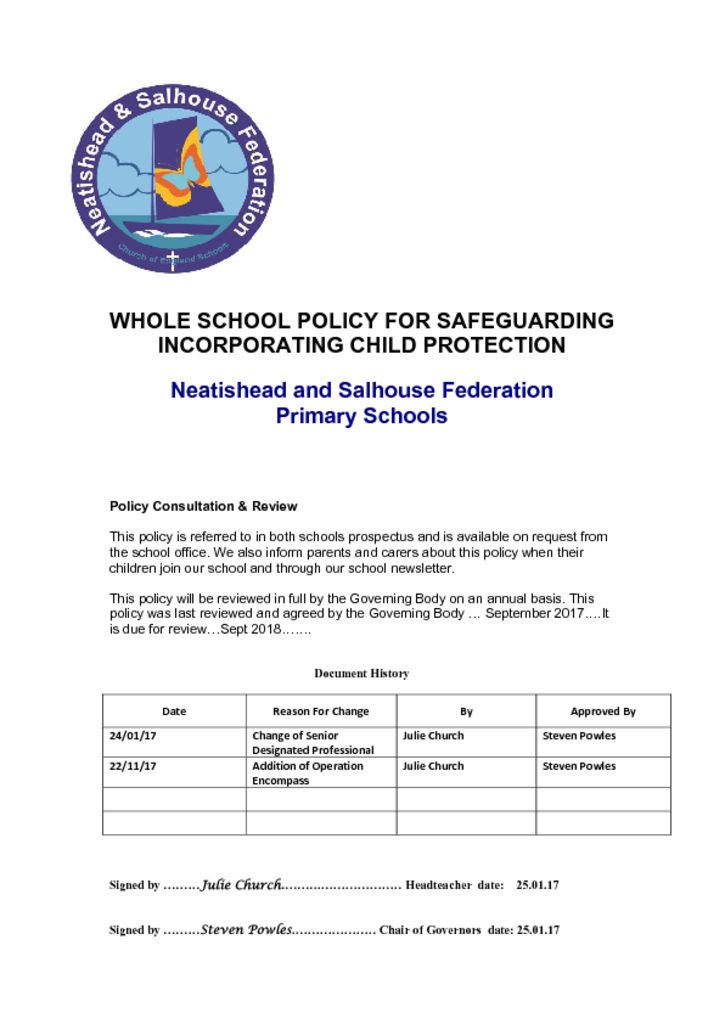 thumbnail of Whole school policy for Safeguarding incorporating Child Protection