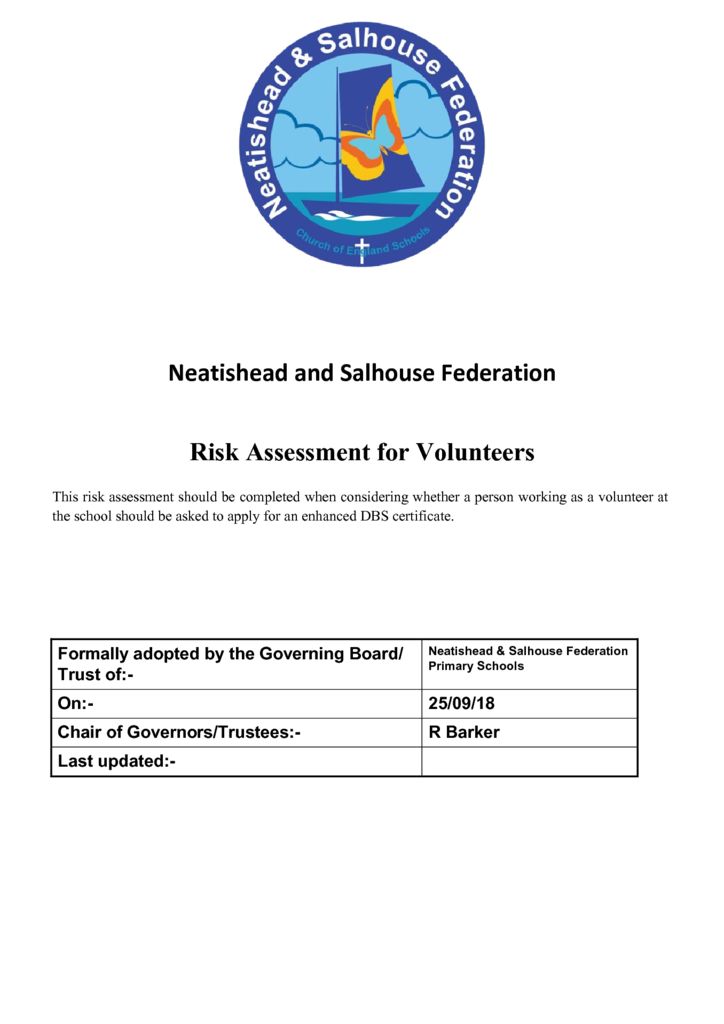 thumbnail of Risk assessment for volunteers Sept 2018